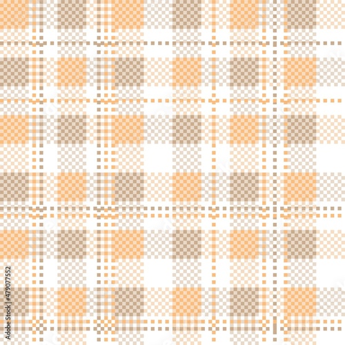Pastel orange and brown seamless plaid tablecloth gingham or fabric pattern on the white background. Vector illustration.