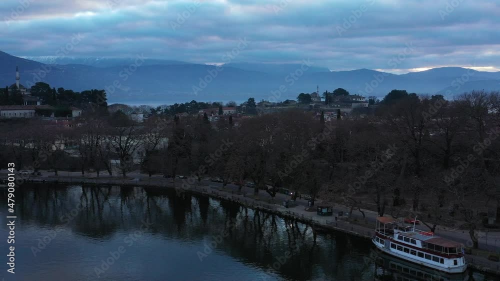 Aerial view of Ioannina city in Greece, Aslan Pasha Tzami, the lake with the island of Kyra Frosini or nissaki. Aerial view of Ioannina city in Greece, Aslan Pasha Tzami, the lake with the island of Kyra Frosini or nissaki.