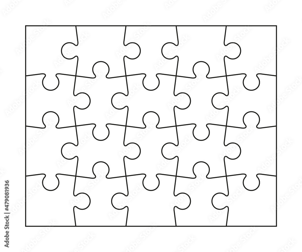 Puzzle pieces. Jigsaw outline grid. Thinking mosaic game. Simple background  with separate shapes. Laser cut template with 4x5 details. Vector  illustration. Stock-Vektorgrafik | Adobe Stock