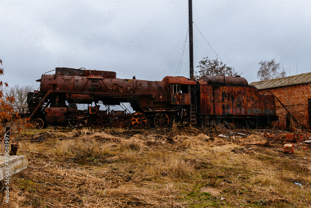 Old rusty abandoned steam locomotive