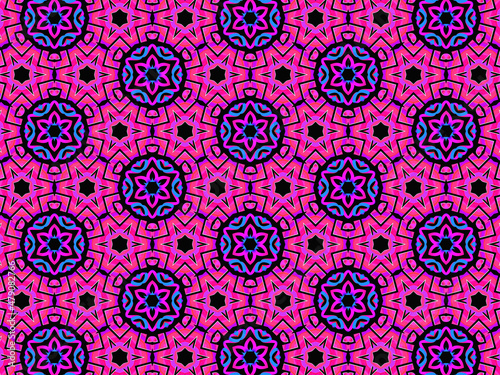 Exquisite, vibrant and energetic purple/black pattern with multicolor ribbon lace. Concept of night flowers beauty. 