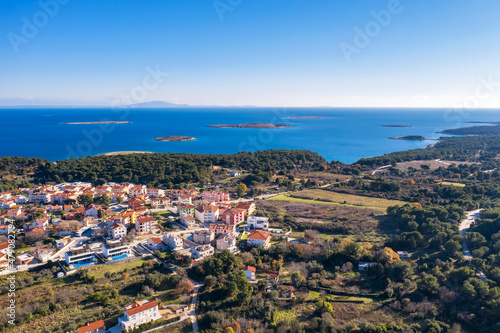 An aerial view islands near Premantura, Istria, Croatia photo