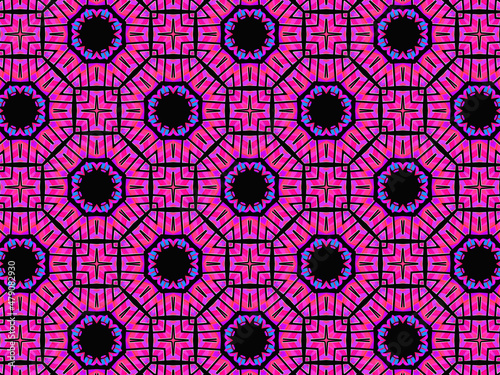 Exquisite, vibrant and energetic purple/black pattern with multicolor ribbon lace. Concept of night flowers beauty. 
