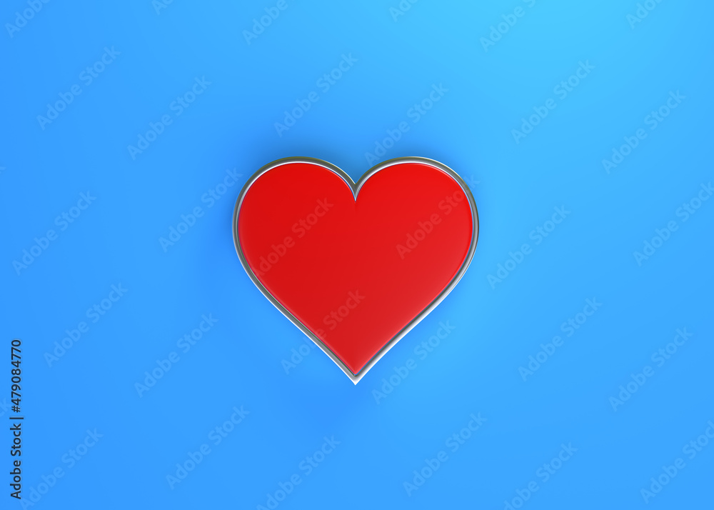 Aces playing cards symbol hearts with red colors isolated on the blue background. Top view. 3d render illustration