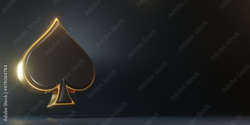 Fototapeta premium Aces playing cards symbol spades with black colors isolated on the black background. 3d render illustration