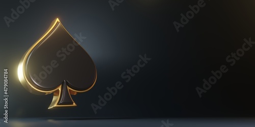 Aces playing cards symbol spades with black colors isolated on the black background. 3d render illustration photo