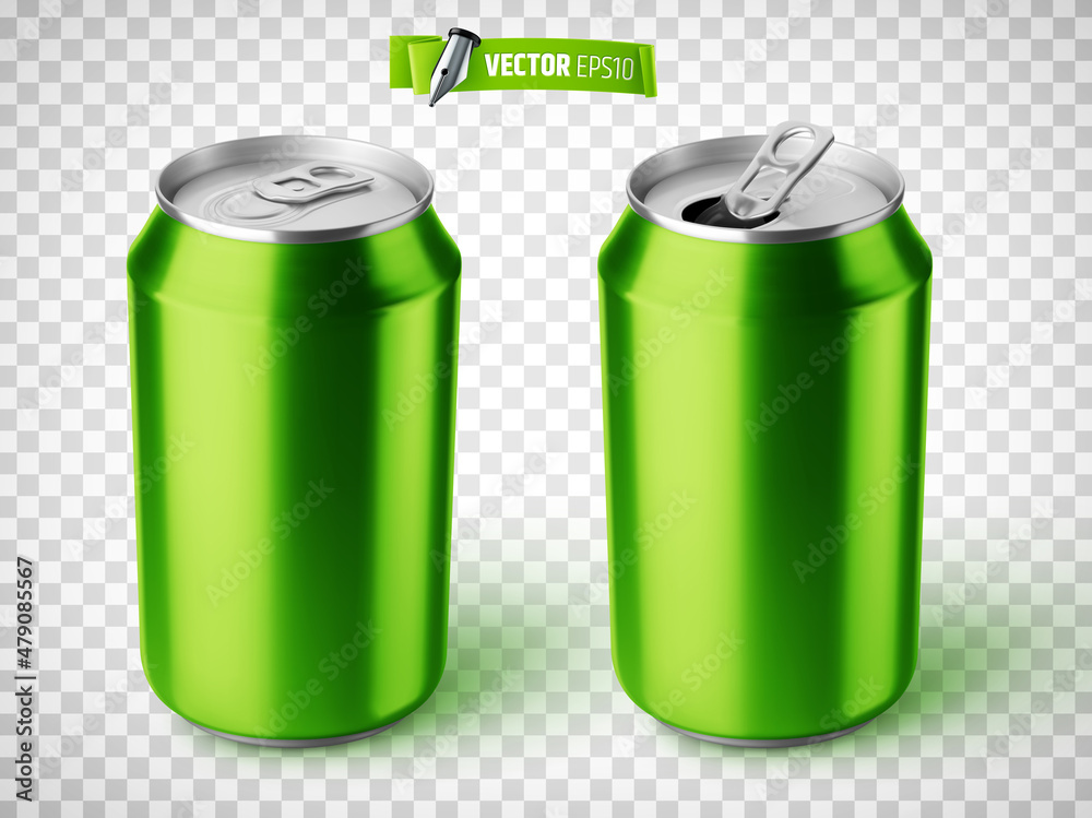 Vector realistic illustration of green soda cans on a transparent ...