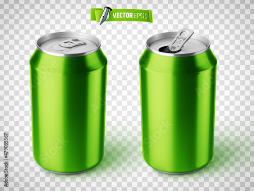 Vector realistic illustration of green soda cans on a transparent background.