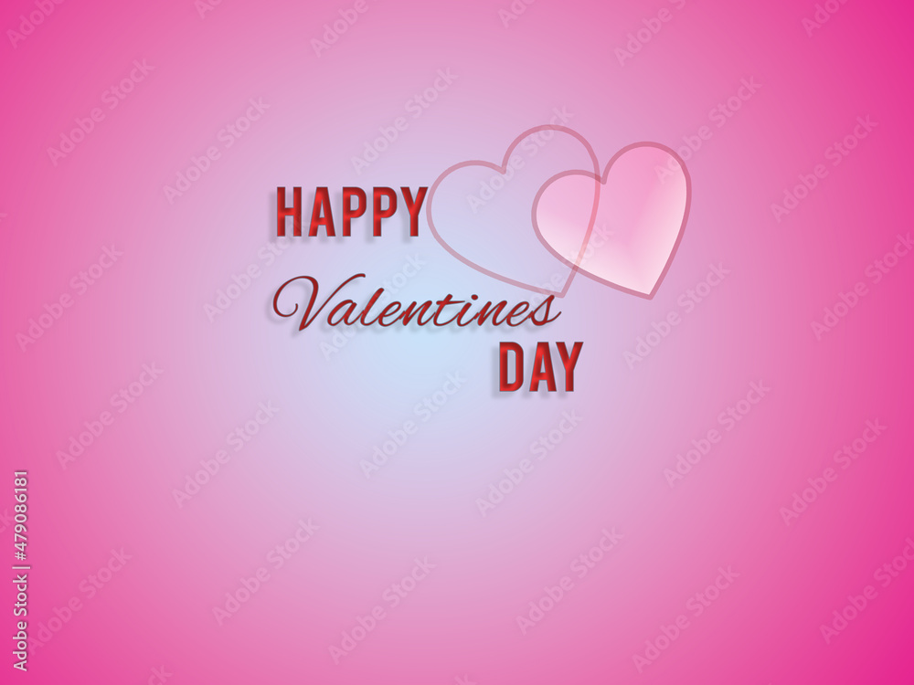 Happy valentines day card with hearts and smooth pink background. 