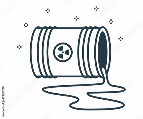 leakage of nuclear waste from an iron barrel. high radiation. flat vector illustration.