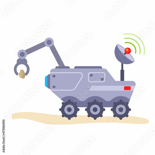 lunar rover explores the surface of Mars. study of a space object. flat vector illustration.