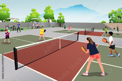 Kids Playing Pickleball Vector Illustration