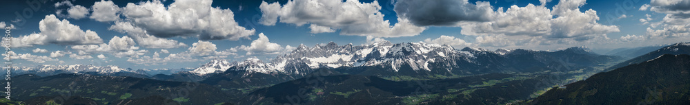 Dachstein massif extra large panorama view from Pichl bei Schladming at Austria