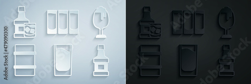 Set Shot glass, Glass of beer, Metal keg, Whiskey bottle, and and icon. Vector