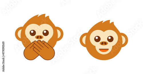 speak no evil, monkey face. Three wise monkeys vector icons.