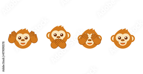 See no evil, hear no evil, speak no evil. Three wise monkeys vector icons.