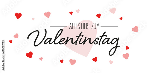 Alles Liebe zum Valentinstag - Herz-Icons und Text. Weißer Hintergrund.