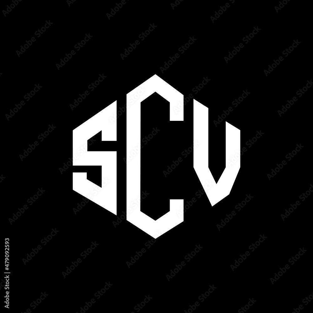 SCV letter logo design with polygon shape. SCV polygon and cube shape logo design. SCV hexagon vector logo template white and black colors. SCV monogram, business and real estate logo.