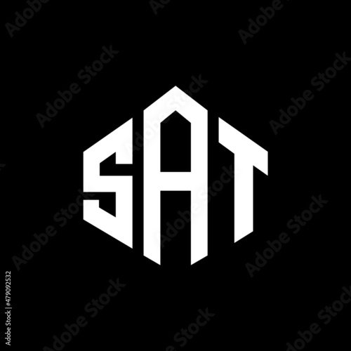 SAT letter logo design with polygon shape. SAT polygon and cube shape logo design. SAT hexagon vector logo template white and black colors. SAT monogram, business and real estate logo.