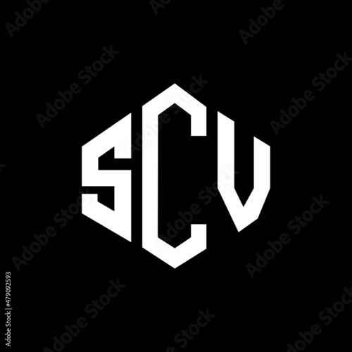 SCV letter logo design with polygon shape. SCV polygon and cube shape logo design. SCV hexagon vector logo template white and black colors. SCV monogram, business and real estate logo.