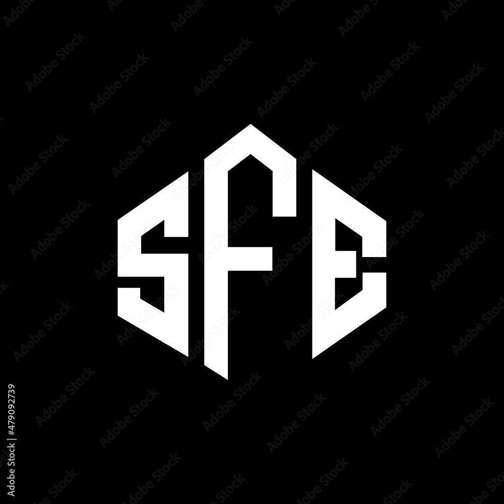Obraz premium SFE letter logo design with polygon shape. SFE polygon and cube shape logo design. SFE hexagon vector logo template white and black colors. SFE monogram, business and real estate logo.