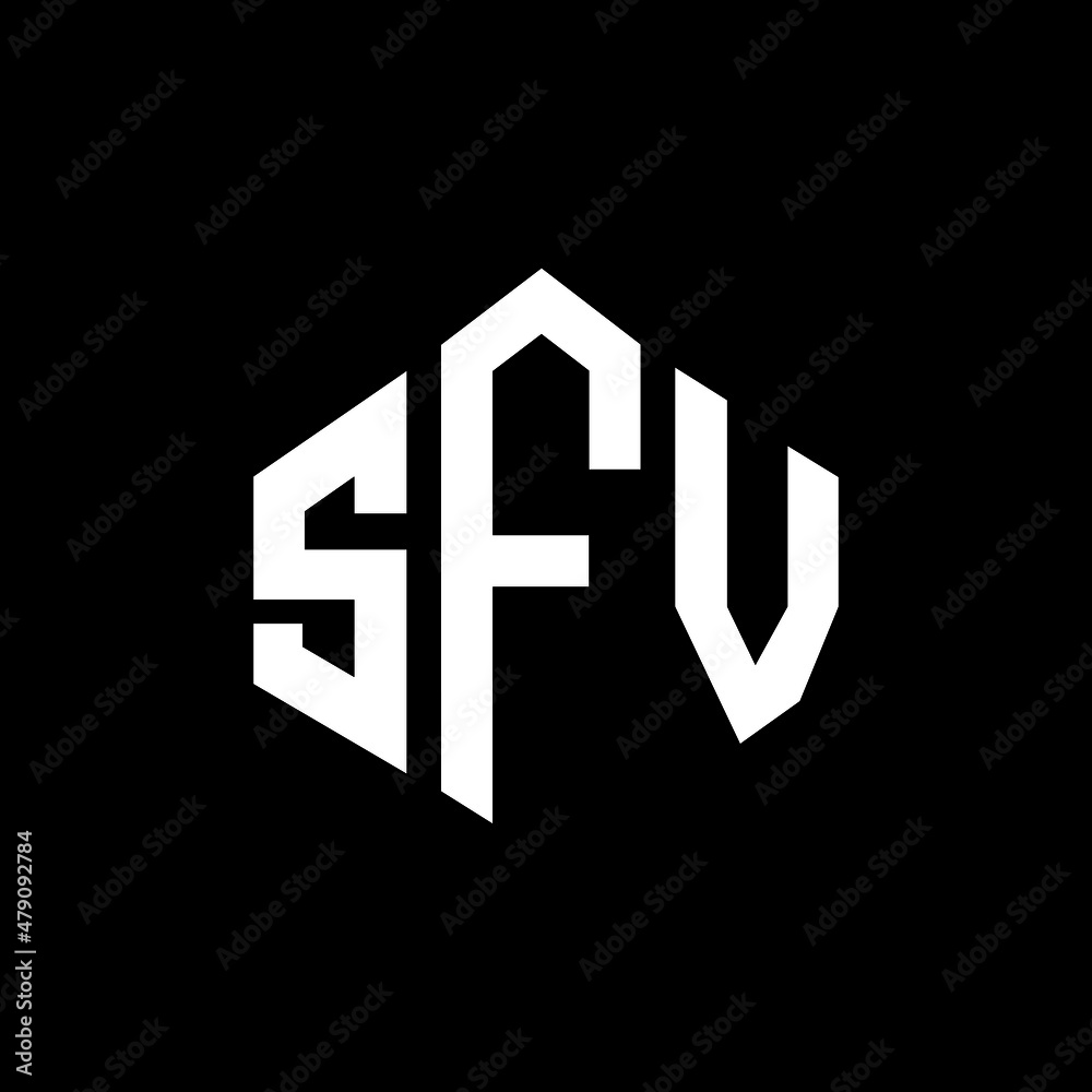 Obraz premium SFV letter logo design with polygon shape. SFV polygon and cube shape logo design. SFV hexagon vector logo template white and black colors. SFV monogram, business and real estate logo.