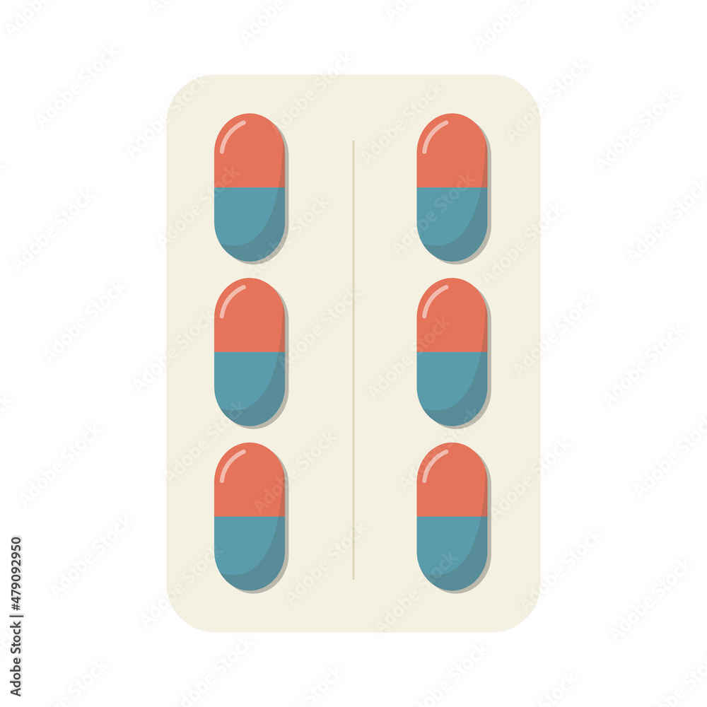 ІнтернетBlister with pills vector flat Illustration.