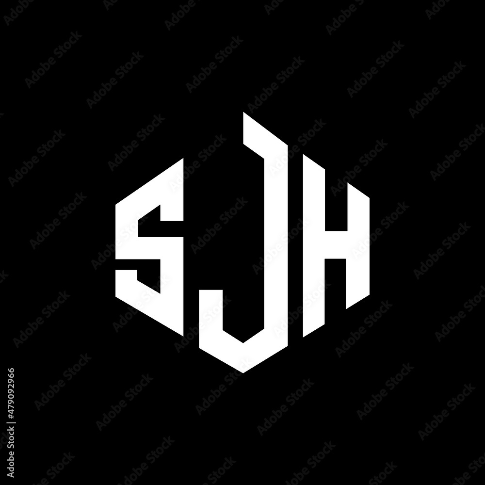 SJH letter logo design with polygon shape. SJH polygon and cube shape logo design. SJH hexagon vector logo template white and black colors. SJH monogram, business and real estate logo.