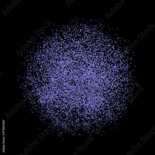 Explosion confetti in shades of very peri ion black background. The color of 2022 year. Burst of sparkles dots. Shiny dust firework vector background. Purple glitter texture effect