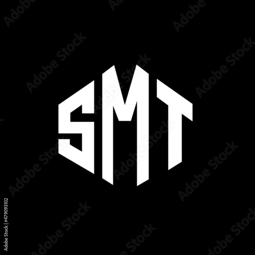 SMT letter logo design with polygon shape. SMT polygon and cube shape logo design. SMT hexagon vector logo template white and black colors. SMT monogram, business and real estate logo.