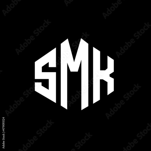 SMK letter logo design with polygon shape. SMK polygon and cube shape logo design. SMK hexagon vector logo template white and black colors. SMK monogram, business and real estate logo.
