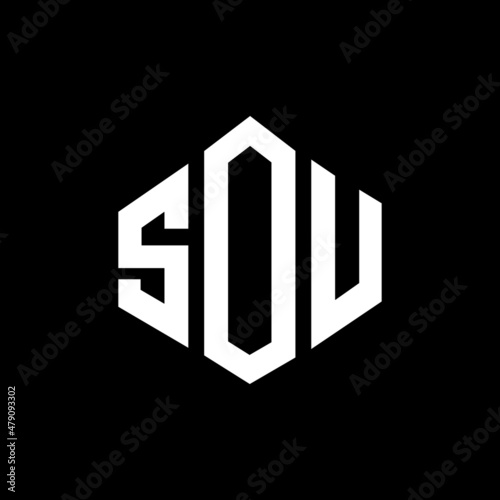 SOU letter logo design with polygon shape. SOU polygon and cube shape logo design. SOU hexagon vector logo template white and black colors. SOU monogram, business and real estate logo.