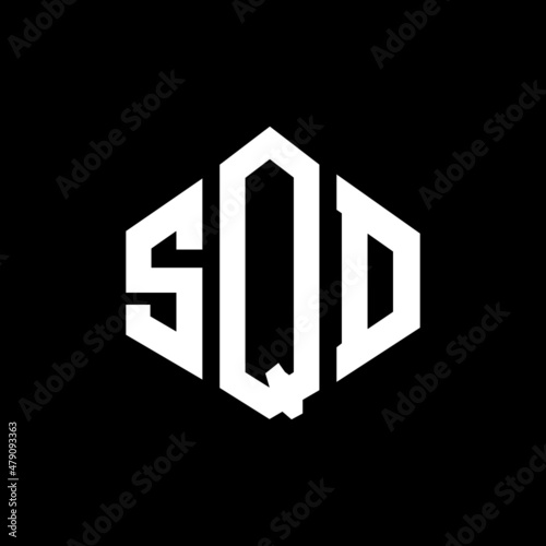 SQD letter logo design with polygon shape. SQD polygon and cube shape logo design. SQD hexagon vector logo template white and black colors. SQD monogram, business and real estate logo.