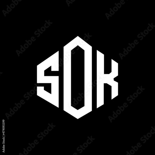 SOK letter logo design with polygon shape. SOK polygon and cube shape logo design. SOK hexagon vector logo template white and black colors. SOK monogram, business and real estate logo.