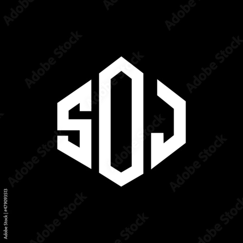 SOJ letter logo design with polygon shape. SOJ polygon and cube shape logo design. SOJ hexagon vector logo template white and black colors. SOJ monogram, business and real estate logo.