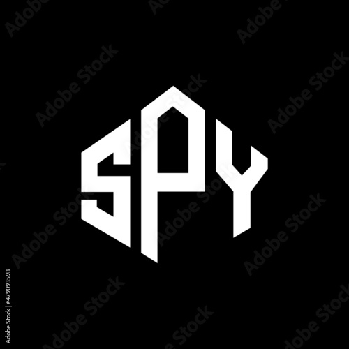 SPY letter logo design with polygon shape. SPY polygon and cube shape logo design. SPY hexagon vector logo template white and black colors. SPY monogram, business and real estate logo.
