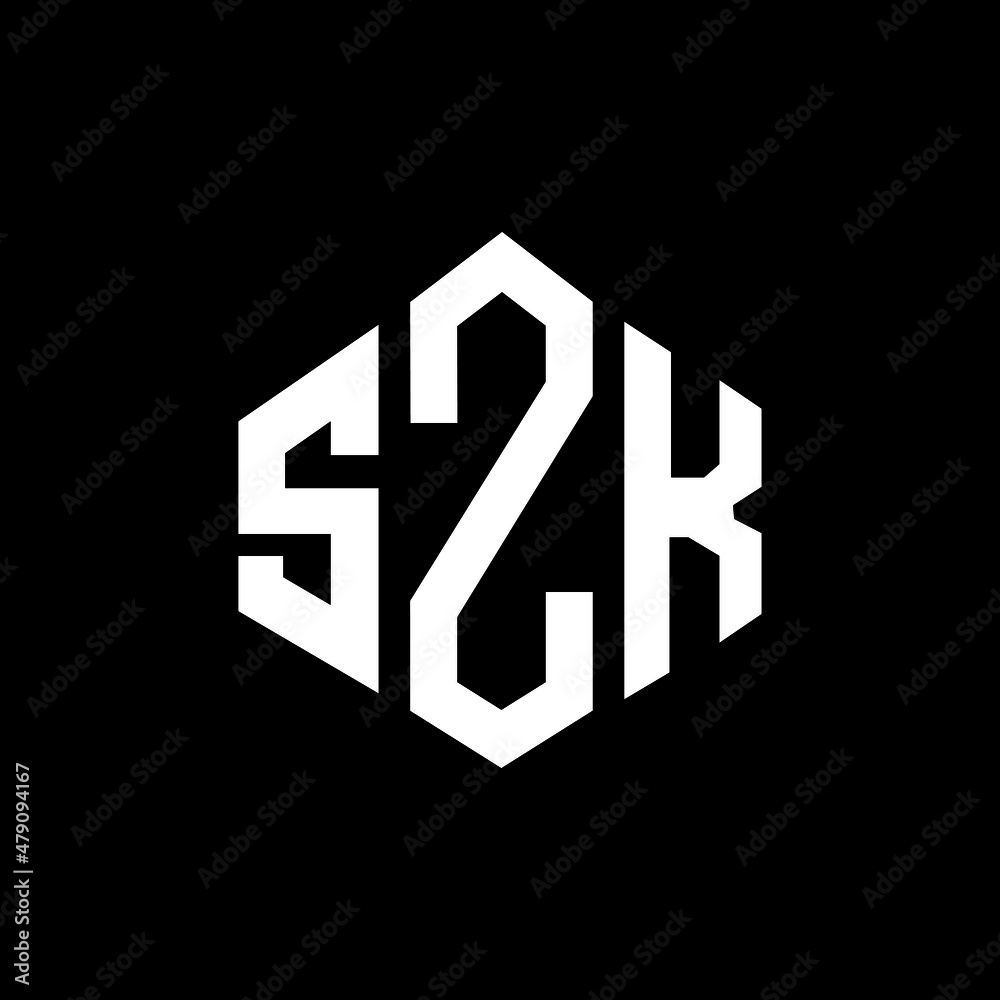 Obraz premium SZK letter logo design with polygon shape. SZK polygon and cube shape logo design. SZK hexagon vector logo template white and black colors. SZK monogram, business and real estate logo.