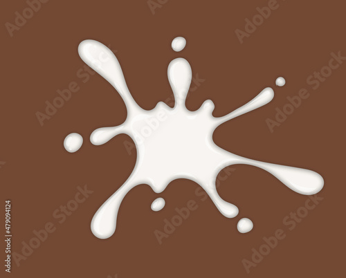 Milk splash. Realistic milky splashes and drops of dairy drink or yoghurt isolated on brown background. Eps10 vector illustration.
