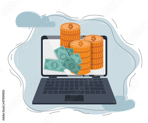 Making money online concept. Flat design stylish. Freelancing. Online finances. Online banking. Pay online