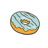 Light blue donut  on a white background. Cute, colorful and glossy donuts with glaze and powder. Yellow, pink and vanilla glaze. Simple modern design. Realistic vector illustration