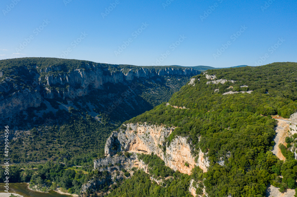 The rocks of the Gorges de lArdeche in Europe, France, Ardeche, in summer, on a sunny day.