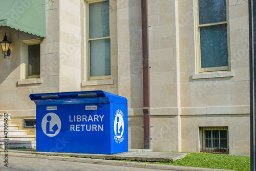 Big Blue Book Drop Box at Public Library photo