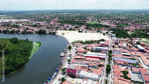 Preguica River seen from above near Barreirinhas, Lencois Maranhenses, Maranhao, Brazil. 4K. photo