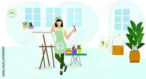 artist painting in the art studio