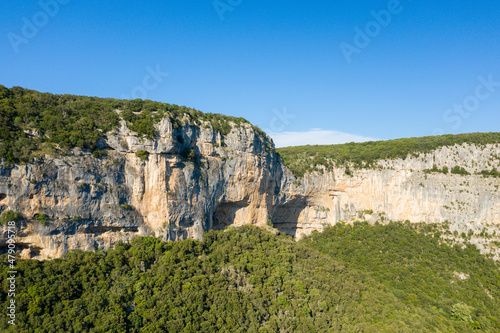 The rocks and forests of the Gorges de lArdeche in Europe, France, Ardeche, in summer, on a sunny day.