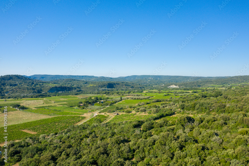 The verdant Ardeche countryside in Europe, France, Ardeche, in summer, on a sunny day.