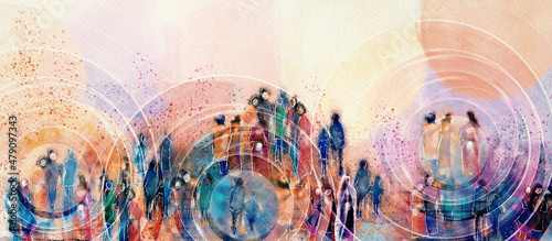 Crowd concept background. Watercolor design element. photo