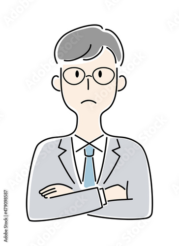 手描き風・腕を組んで考え事をする男性のベクターイラスト
