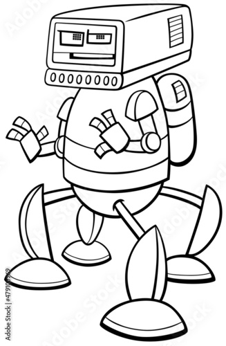 cartoon robot or droid character coloring book page
