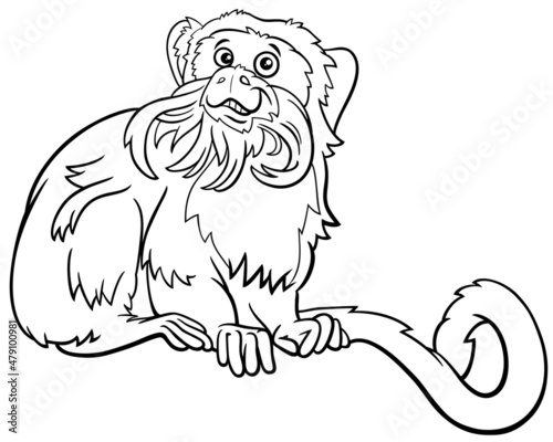 cartoon emperor tamarin animal character coloring book page